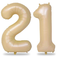 Tan 21 Foil Balloon Numbers For Her 40 Inch Giant Beige 21St Birthday Balloons For Boys Girls Neutral Nude Number 1 2 Helium