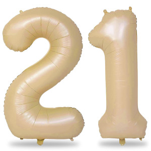 Tan 21 Foil Balloon Numbers For Her 40 Inch Giant Beige 21St Birthday Balloons For Boys Girls Neutral Nude Number 1 2 Helium