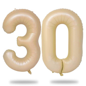 30Th Birthday Balloons Beige For Women 40 Inch Giant Nude Brown Foil 30 Balloon Numbers Self Inflating Apricot Tan Digit 3 0