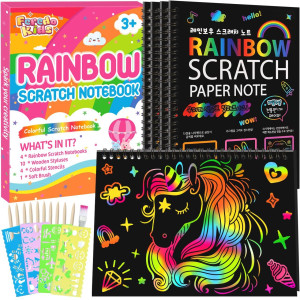 Rainbow Scratch Notebook Drawing Paper Black Scratch Off Art Crafts Supplies Coloring Kit Toy For Kids Ages 39 Girls Boys Diy