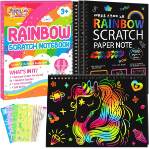 Rainbow Scratch Notebook Drawing Paper Black Scratch Off Art Crafts Supplies Coloring Kit Toy For Kids Ages 39 Girls Boys Diy