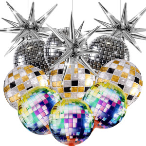 12 Pcs Disco Ball Balloons Huge Silver Explosion Star Aluminum Foil Balloons For Birthday Bachelorette Party 70S 80S 90S Them