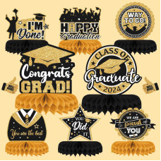 8 Pieces Class Of 2024 Graduation Table Decorations 2024 Congrats Grad Honeycomb Centerpieces Graduation Table Toppers Decor