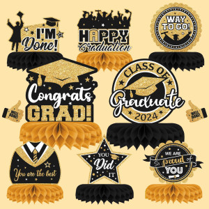 8 Pieces Class Of 2024 Graduation Table Decorations 2024 Congrats Grad Honeycomb Centerpieces Graduation Table Toppers Decor