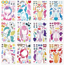 24 Sheets Unicorn Stickers Make A Face Stickers For Kids Diy Unicorn Sticker Sheet For Girls Children Unicorn Birthday Party Fav