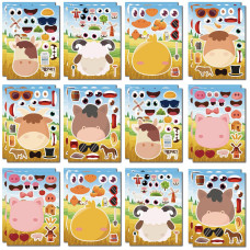 24 Sheets Farm Animals Stickers Make A Face Stickers For Kids Diy Farm Sticker Sheets For Girls Children Farm Birthday Party Goo