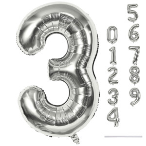 Silver 3 Balloons 40 Inch Giant Helium Foil Number 09 Silver 3Rd Birthday Balloon For Boys Girls Self Inflating Digit 3 Ballo