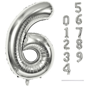 40 Silver Number 6 Balloon For Girls Boys Large Self Inflating Helium Foil Number Balloons Set 09 For Women Men 6Th 16Th 60T