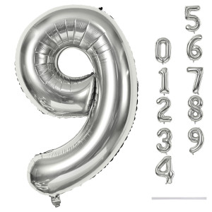 40 Silver Number 9 Balloons For Women Men Giant Self Inflating Foil Number Balloons Set 09 Large Digital 9 Helium Balloon F