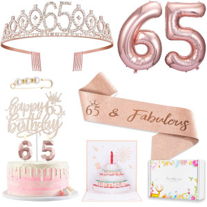 8Pcs 65Th Birthday Decorations For Women Including 65 Year Old Birthday Cake Topper Birthday Queen Sash With Pearl Pin Sweet