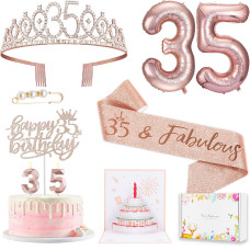 8Pcs 35Th Birthday Decorations For Women Including 35 Year Old Birthday Cake Topper Birthday Queen Sash With Pearl Pin Sweet