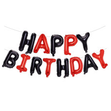 Pigetale Black And Red Happy Birthday Banner Balloons 16 Inch Mylar Foil Happy Birthday Sign Banner For Kids And Adults 3D Hap