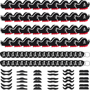 Halatool 108 Pcs Pirate Costume Set 36 Hats 36 Mustaches 36 Eye Patches Mask Accessories For Kids Halloween Masquerade