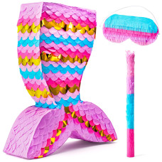 Mermaid Tail Pinata With Plastic Bat And Paper Blindfold For Fun Fiesta Taco Party Supplies Photo Props Mexican Theme Decorati