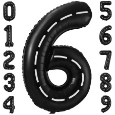 Bbpool Race Car Number 6 Balloon 40 Inch Black Birthday Party Decoration