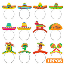 12 Pcs Colorful Patterned Cardboard Sombrero Hats Fiesta Headbands For Mexican Theme Celebration Party Favors