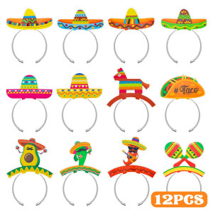 12 Pcs Colorful Patterned Cardboard Sombrero Hats Fiesta Headbands For Mexican Theme Celebration Party Favors