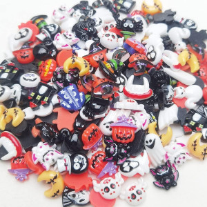 Libiiine 100Pcs Mix Lots Flatback Resin Buttons Flat Back Scrapbooking Resin Flatback Craft Halloween Lots