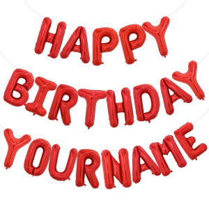 Toniful 65 Pcs 16 Inch Red Happy Birthday Balloons And 2 Sets Az Foil Letters Balloons Diy Personalized Phrase Banner For Birth