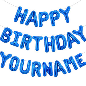 Toniful 65 Pcs 16 Inch Blue Happy Birthday Balloons And 2 Sets Az Foil Letters Balloons Diy Personalized Phrase Banner For Birt