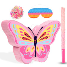 Butterfly Theme Pinata Bundle Girl Butterfly Party Pinata Set Include Pink Butterfly Pinata Bat Stick And Blindfold Mask For But