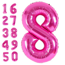 Giant 40 Inch Pink Number 8 Balloons For Birthdays 8Th Birthday Balloon Decors For Girls Kids Party Mylar 8 Year Old Balloon For