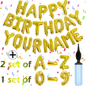 76Pcs Happy Birthday Balloon Banner Gold Balloons Letters Personalized 16 Mylar Foil Birthday Decorations Includes 2 Sets A