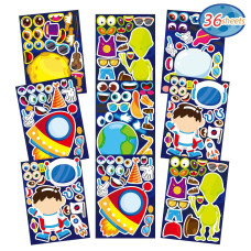 36 Sheets Space Stickers For Kids Make Your Own Astronaut Stickers Make A Face Planet Stickers Mix Of Alien Rocket Ship And M