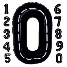 40 Inch Number 0 Retro Race Car Black Balloons Number 0 Balloon Helium Foil Mylar Big Number Balloons Digital 0 For Boys Racing