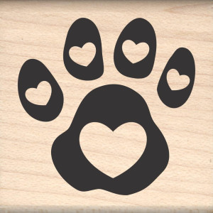 Stamps By Impression Paw Print With Hearts Rubber Stamp 15 X 15 St 0502A