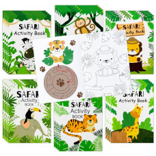 Zainpe 24Pcs Safari Animals Activity Coloring Game Books Jungle Lion Elephant Tiger Pattern Diy Art Drawing Book Maze Crossword