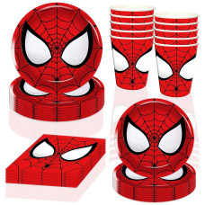 60Pcs Spider Plates Spider Birthday Party Favors Includes Plates Napkins Cups For Miles Morales Spider Hero Birthday Party Suppl