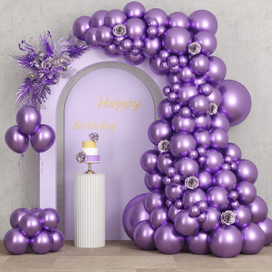 Rubfac 87Pcs Metallic Purple Balloons Latex Balloons Different Sizes 18 12 10 5 Inches Metallic Purple Party Balloon Kit For Bir