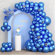 Rubfac 87Pcs Metallic Blue Balloons Latex Balloons Different Sizes 18 12 10 5 Inches Metallic Blue Party Balloon Kit For Birthda