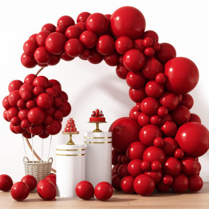 Rubfac 129Pcs Ruby Red Balloons Different Sizes 18 12 10 5 Inches For Garland Arch Premium Red Latex Balloons For Birthday Wedd