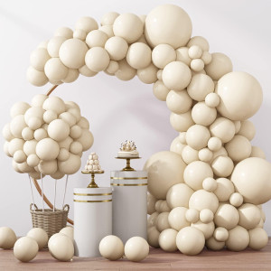 Rubfac 129Pcs Sand White Balloons Different Sizes 18 12 10 5 Inches Beige Balloons Garland Arch White Latex Cream Balloons For