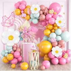 Daisy Balloon Arch Garland Kit Pink Green Yellow Balloons Daisy Party Decorations Daisy Balloon Arch Kit With Daisy Foil Ballo