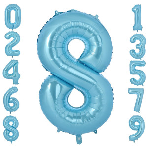 Vonokee 40 Inch Light Blue Giant Number Balloons 8 Jumbo Digital Foil Mylar Balloon For Birthday Party Wedding Anniversary Cele