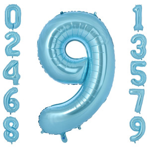 Vonokee 40 Inch Light Blue Giant Number Balloons 9 Jumbo Digital Foil Mylar Balloon For Birthday Party Wedding Anniversary Cele