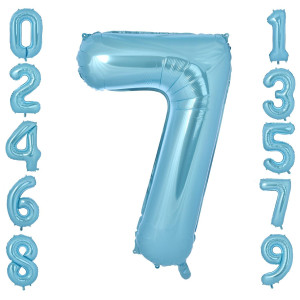 Vonokee 40 Inch Light Blue Giant Number Balloons 7 Jumbo Digital Foil Mylar Balloon For Birthday Party Wedding Anniversary Cele