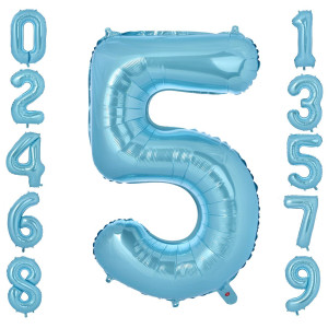 Vonokee 40 Inch Light Blue Giant Number Balloons 5 Jumbo Digital Foil Mylar Balloon For Birthday Party Wedding Anniversary Cele