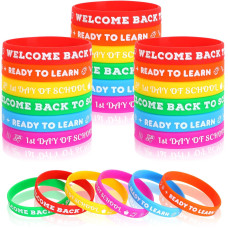 Junebrushs 42Pcs Back To School Party Favors Silicone Bracelets First Day Of School Gifts Prize Rubber Wristbands Supplies For S