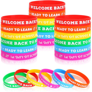 Junebrushs 42Pcs Back To School Party Favors Silicone Bracelets First Day Of School Gifts Prize Rubber Wristbands Supplies For S