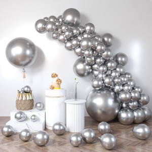 Rubfac 116Pcs Sliver Party Balloons Different Sizes Pack Of 36 18 12 10 5 Inches For Balloons Garland Arch Kit Metallic Balloons