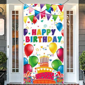 3X6Ft Colorful Kids Birthday Party Door Banner Children Newborn Baby Shower Happy Birthday Background Balloons Candy Bar Gifts B