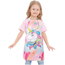 Wernnsai Kids Aprons Unicorn Art Aprons For Girls Kids Waterproof Toddler Chef Aprons Cooking Baking Painting Gardening Apron