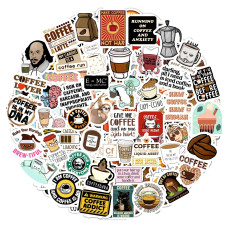 Bulbacraft 100Pcs Funny Coffee Stickers For Planner Coffee Funny Quote Decals For Laptop Scrapbook Water Bottles Funny Coff