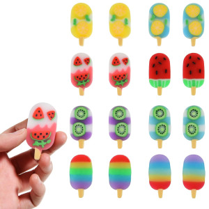 Domg 16Pcs Ice Cream Erasers For Kids Cute Fruit Shaped Erasers Fun Food Erasers For Classroom Rewards Party Favors