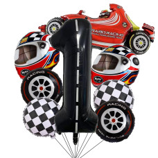 Stcomart 8 Pcs Race Car Party Decorations Black Number 1 Balloon Checkered Balloons Tire Balloons For Boys 1St Birthday