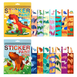 2Pcs Crafts For Kids Ages 48 Sticker Paint Number Sticker Book Animal And Dinosaur Stickers For Kids Boys Girls Birthday Party